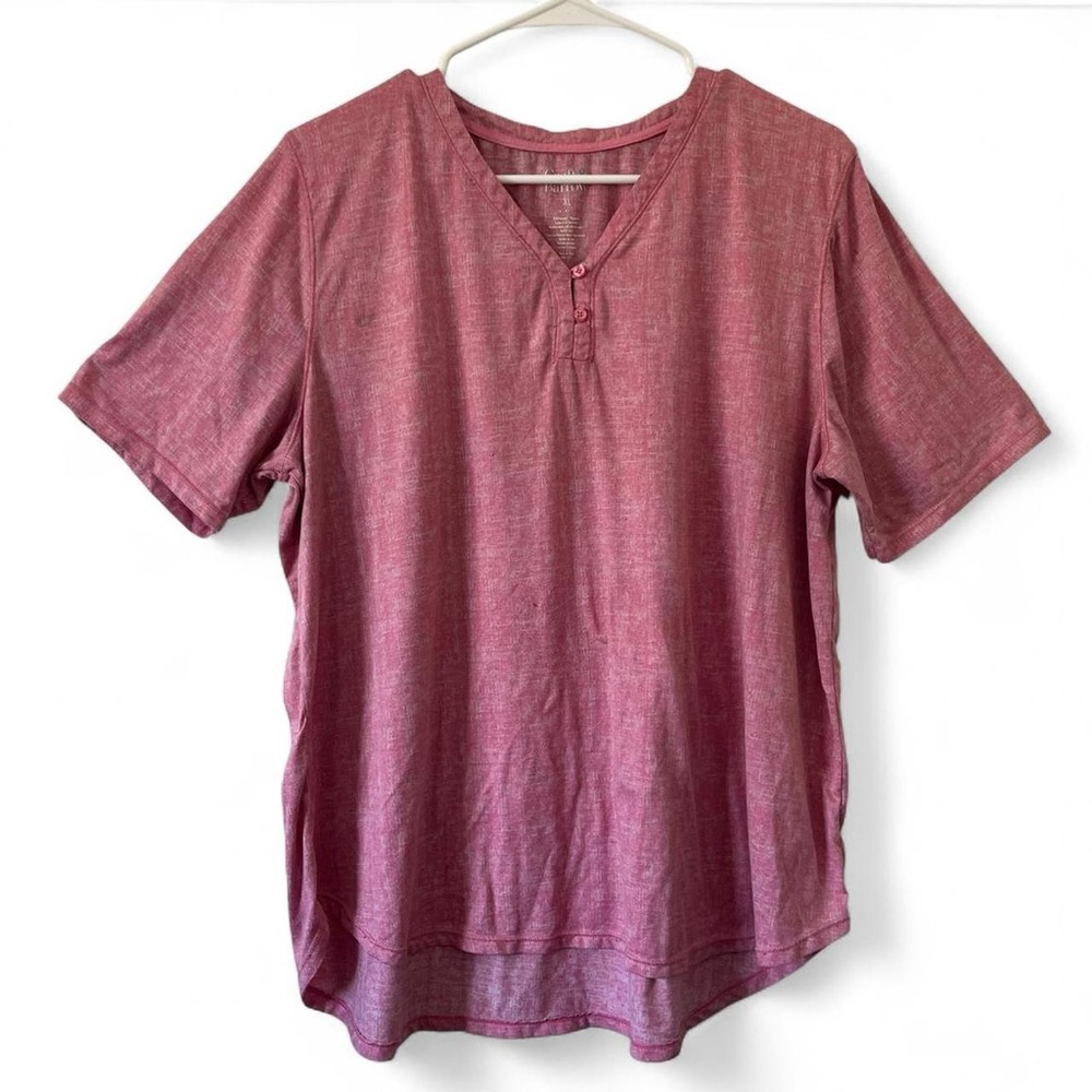 Short Sleeve Pink Henley Button Placket Curved Hem Croft & Barrow Women’s XL